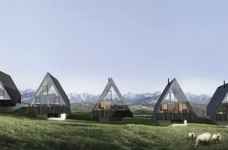 Podhale houses with a view of the Tatra Mountains
