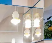 Lanterns are duplicated by reflections in mirrors