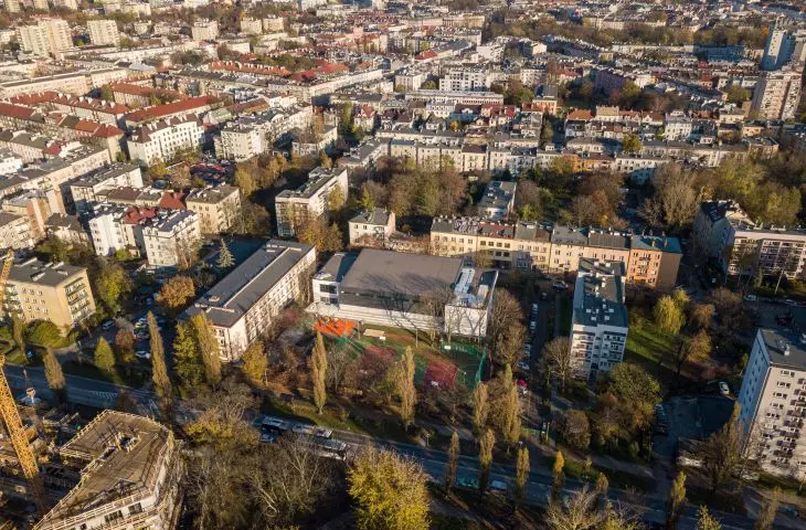 Basen przy al. Kijowskiej w Krakowie, widok z lotu ptaka