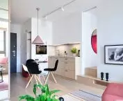 the interior is decorated in bright colors