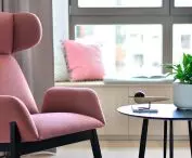 pink armchair in the living room
