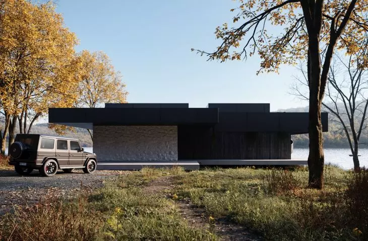The house from the side of the street
