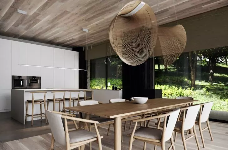 Dining table and decorative lamps