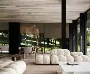 The interiors are dominated by natural materials