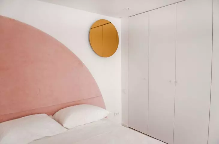 pink bed in the bedroom