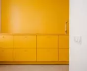 monochromatic, intense yellow kitchen