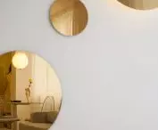 the interior is decorated with gold mirror discs