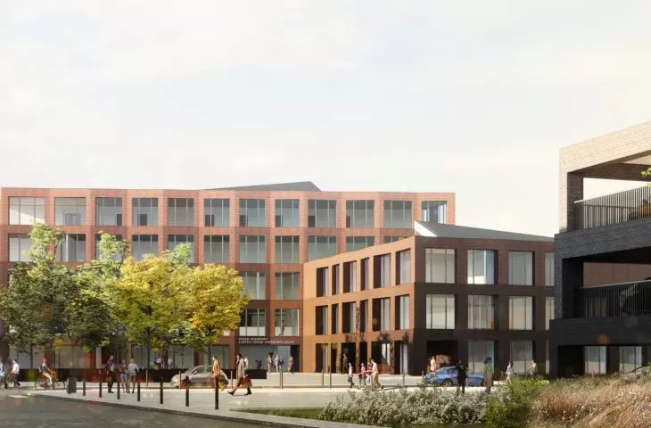 the facade wrapping the individual floors forms ribbons of gently varying character changing upwards