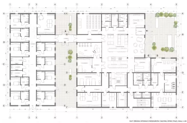 Integration building and permanent care center, floor plan