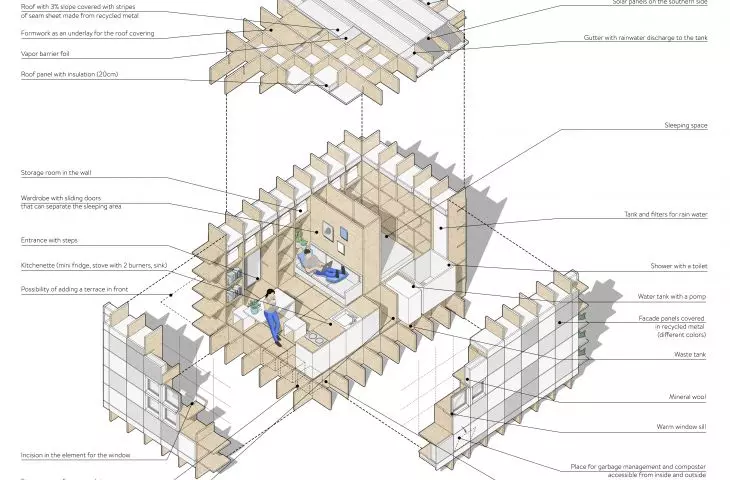 Modular Housing Unit, aksonometria
