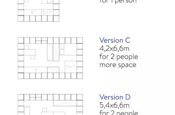 Modular Housing Unit, różne aranżacje przestrzeni