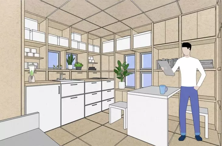 Modular Housing Unit, wizualizacja wnętrza