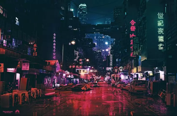 Widok na jedną z dzielnic Night City