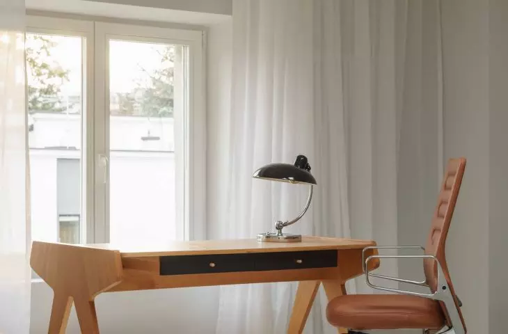 A desk in the study designed by Helmut Magg