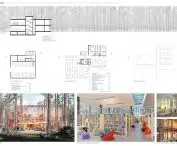 1st place, cross-section and projections of the library, proj.: Regio
