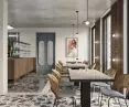 The interior of the restaurant is a combination of different styles