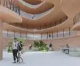 The organic shape of the hotel lobby