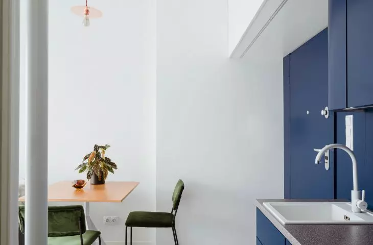 view from the kitchen to the living area