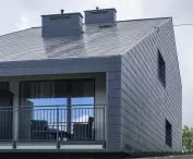 Cedral small-format tile with slate texture in white and graphite colors. 