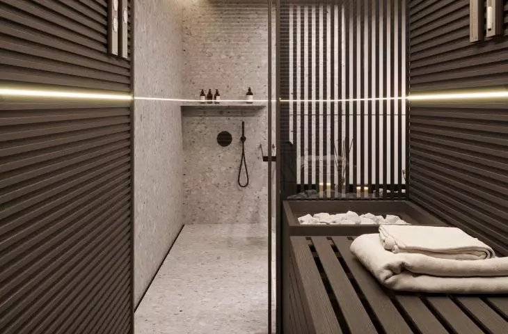 Sauna made of dark wood