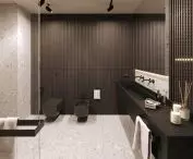 Bathroom with dark fins