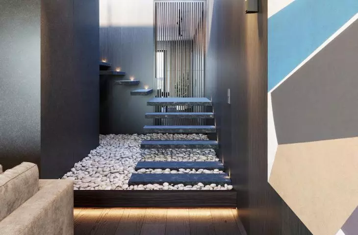 Stairs lead to Zen garden