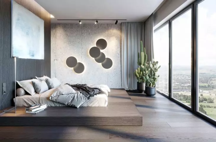 Bedroom with large glass window
