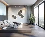 Bedroom with large glass window