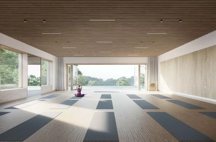 exercise room overlooking the lake