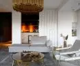 Bright interior creates contrast with kitchen