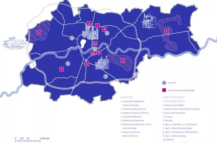 Krakow - economic development zones and university campuses