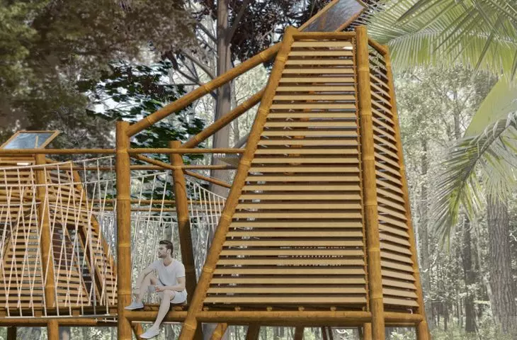 The hut is built of bamboo 