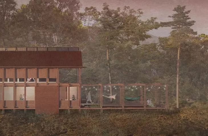 Projekt Passing Thorugh wykonany z drewnianej konstrukcji