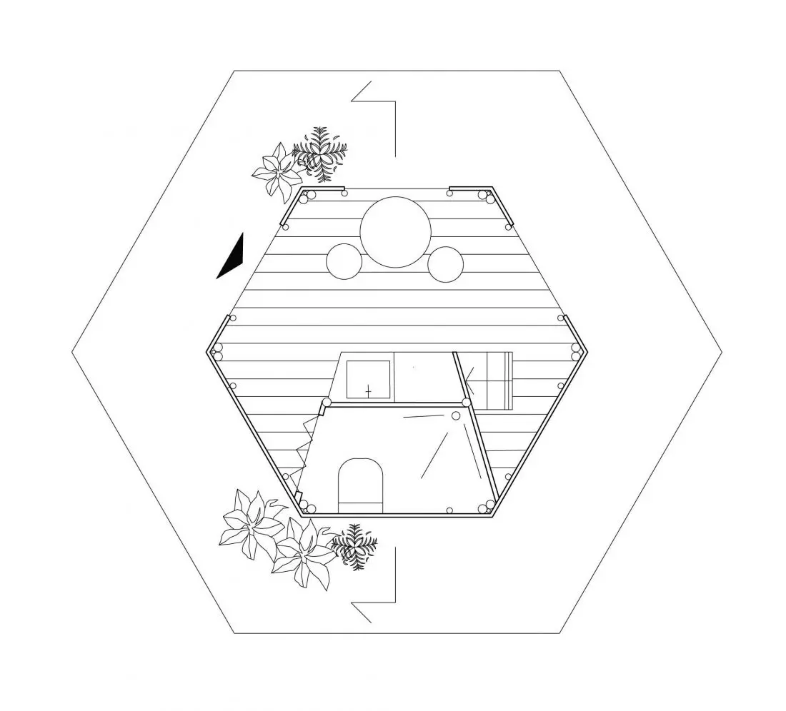 Projekt The Lotus Hut,
rzut parteru