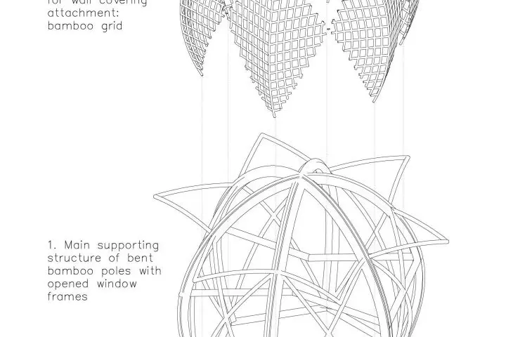 Projekt The Lotus Hut, aksonometria