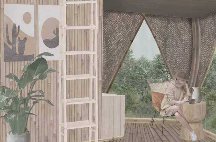 Projekt The Lotus Hut, wnętrze chatki
