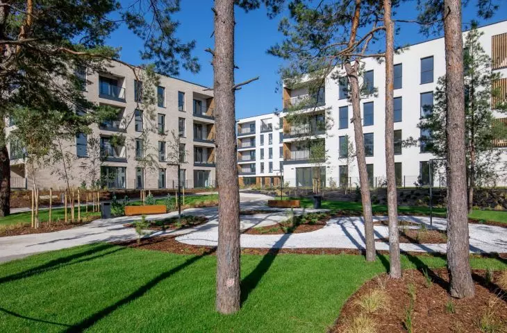 green space between buildings