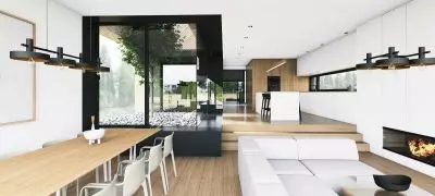 przeszklone atrium jest częścią strefy dziennej