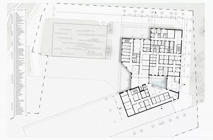I nagroda w konkursie na projekt Centrum Opieki Geriatrycznej, rzut parteru