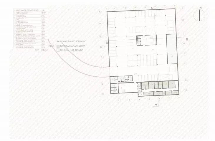 II nagroda w konkursie na projekt Centrum Opieki Geriatrycznej, rzut podziemia