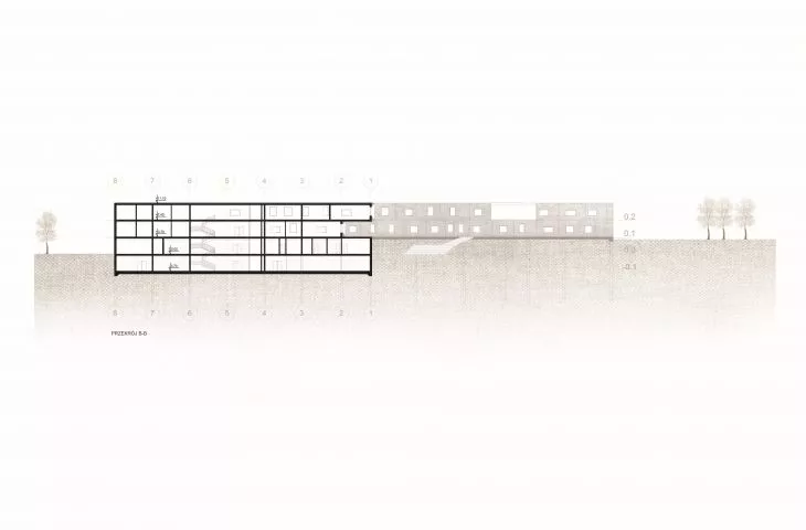  II nagroda w konkursie na projekt Centrum Opieki Geriatrycznej, przekrój BB