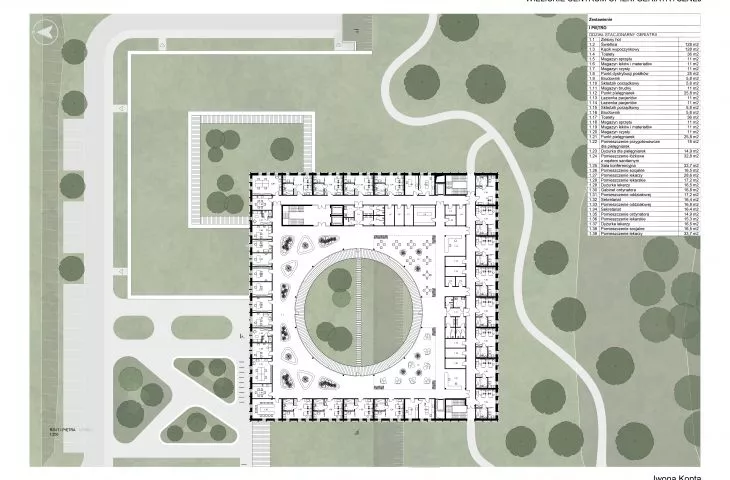 III nagroda w konkursie na projekt Centrum Opieki Geriatrycznej, rzut 1 piętra