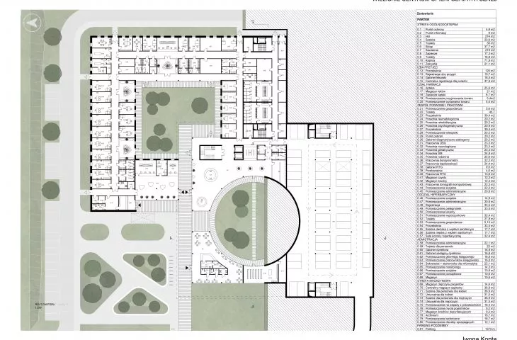 III nagroda w konkursie na projekt Centrum Opieki Geriatrycznej, rzut parteru