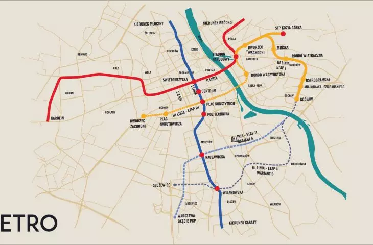Map of the Warsaw metro