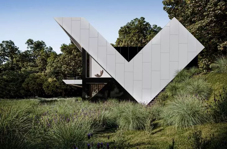 The house is inscribed in the slant of the land
