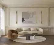 the interior is maintained in warm, subdued colors