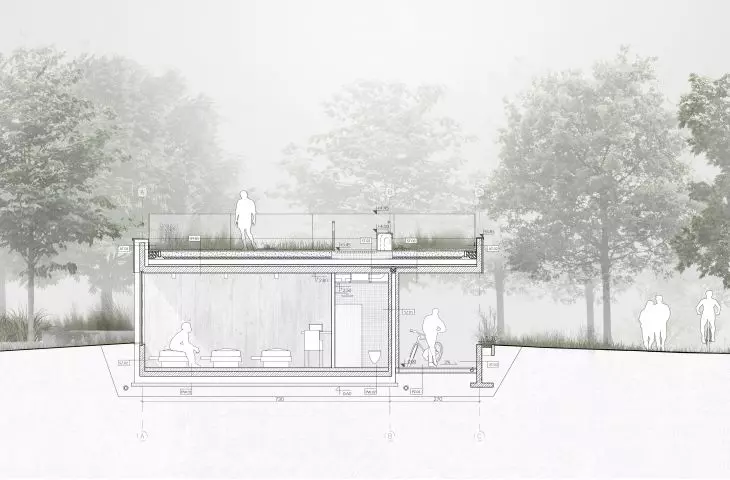 Hostel for cyclists, AA cross section