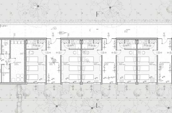 Hostel dla rowerzystów, rzut parteru