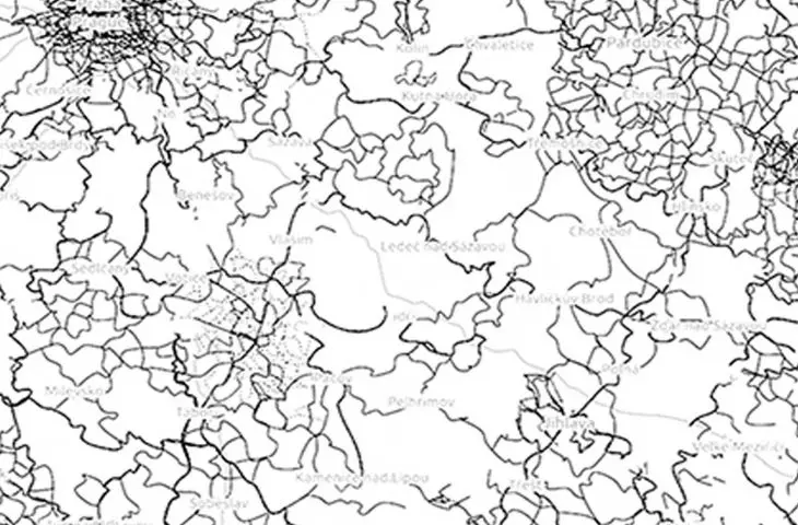 Diagram of the density of bicycle routes in the Czech Republic
