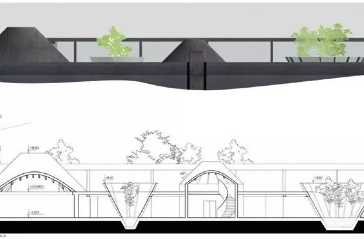 Reclamation center, cross-section and elevation